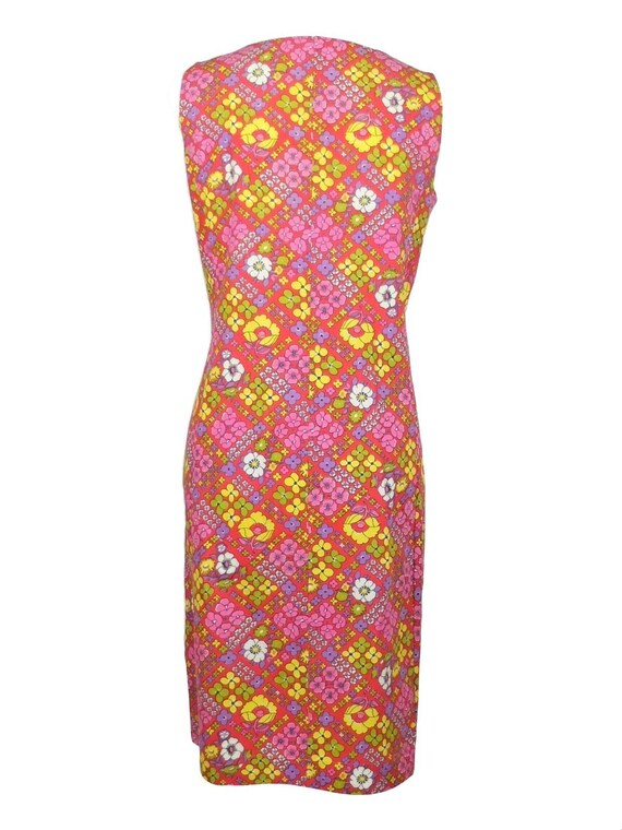 Vintage 60s Psychedelic Mod Bright Pink & Red Flo… - image 3