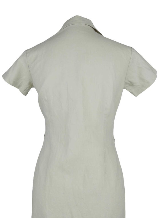 Vintage 90s Basic Solid Cream Tan Linen Blend Col… - image 5