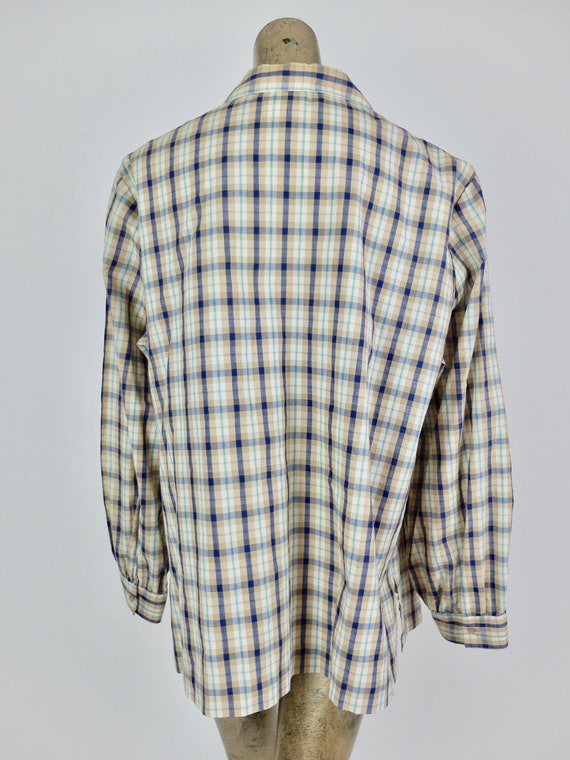 Vintage 70s Western Check Print Long Sleeve Colla… - image 5