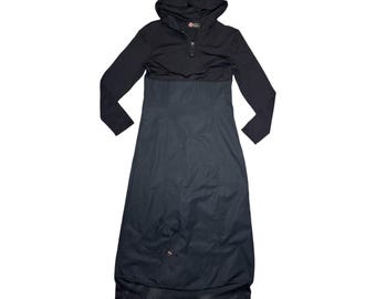 Vintage 2000s Planete Interdite Black Hooded Maxi Dress | Nylon Cargo Style (Size M)
