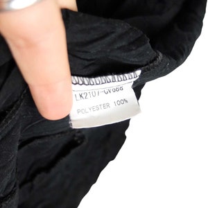 Vintage 2000s Y2K Soft Grunge Goth Black Ruffled Collared Long Sleeve Button Down Blouse with Floral Detail | Size L