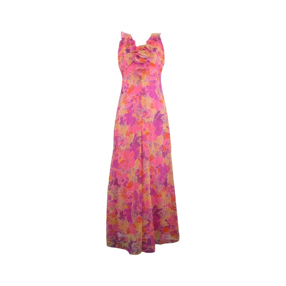 Vintage 60s Mod Psychedelic Hippie Bright Pink & Purple Abstract Floral  Print Ruffled Sleeveless Tank Circle Floor Length Maxi Dress - Etsy