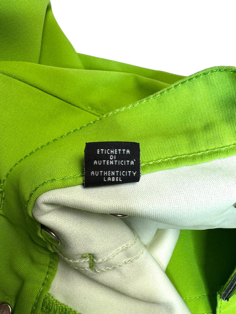 Vintage 2000s Versace Jeans Couture Lime Green Straight Leg Trousers | 26 Inch Waist
