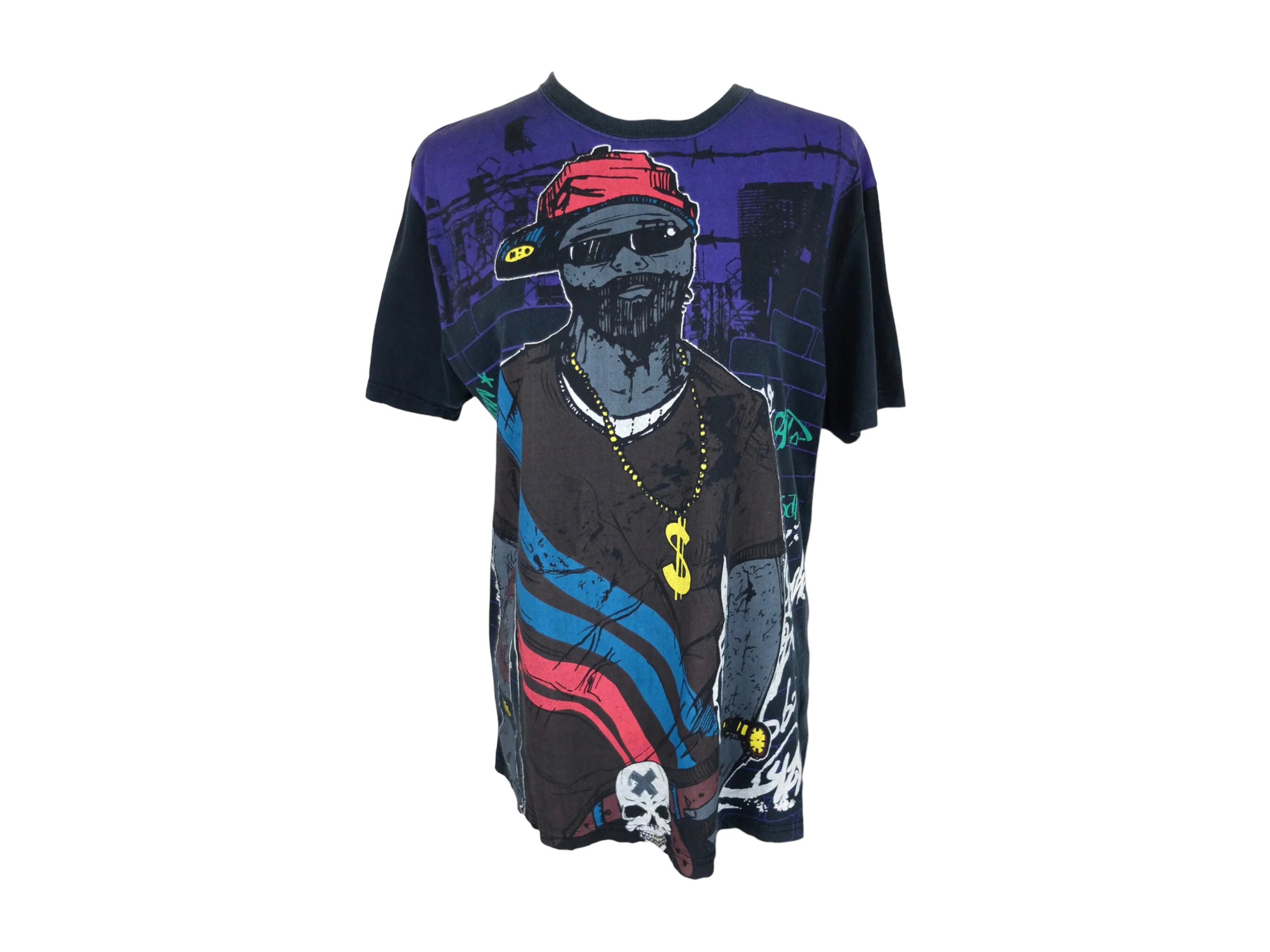 Y2K Black Graphic Logo Streetwear Tee Archive Rare Cropped M
