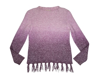 Pull en laine mélangée violet ombré vintage des années 2000 à franges | Taille S-M