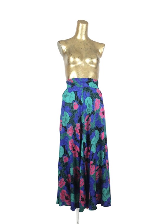 Vintage 80s Bright Abstract Floral Print High Wais