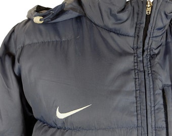 Vintage Nike Puffer Jacket | 2000s Y2K Navy Blue Down Coat, Men's