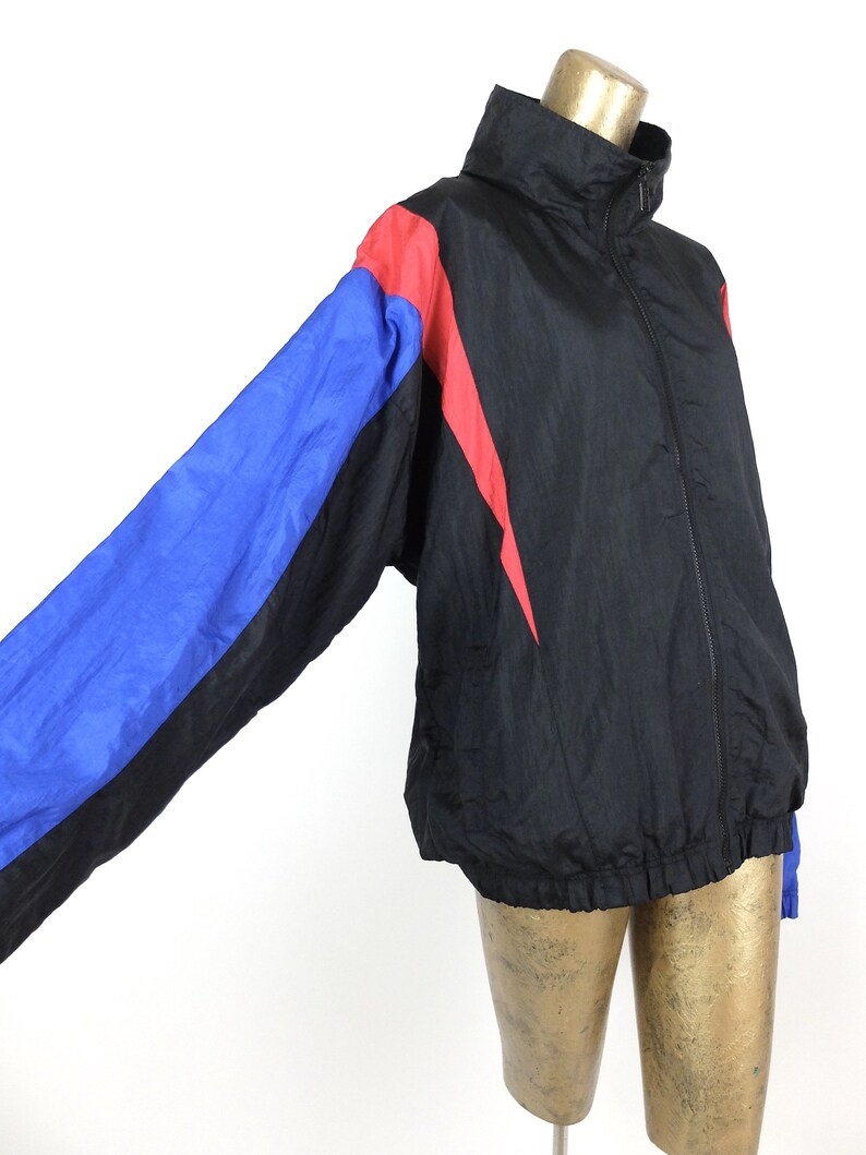 Vintage 90s Athletic Black Colorblocked Zip Up Windbreaker Jacket