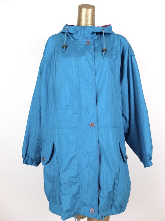 Vintage 80s Athletic Blue & Pink Hooded Windbreak… - image 3