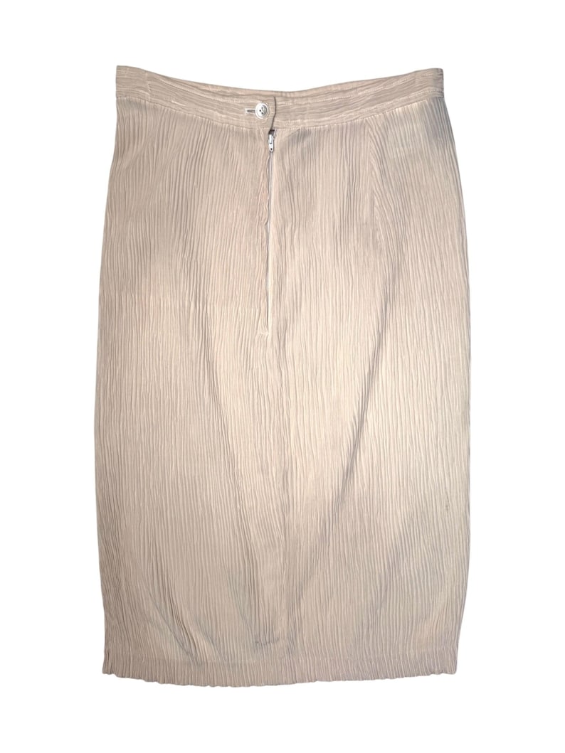 Vintage 2000s COMME des GARÇONS Silk Beige High Waisted Crinkle Pleated Knee Length Midi Skirt | Size M