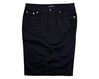 Vintage 2000s ROBERTO CAVALLI Black Denim Knee Length Midi Skirt | 31.5 Inch Waist