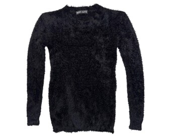 vintage des années 2000 en mélange de laine noir extensible et pelucheux | Taille XS-S