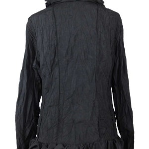 Vintage 2000s Y2K Soft Grunge Goth Black Ruffled Collared Long Sleeve Button Down Blouse with Floral Detail | Size L
