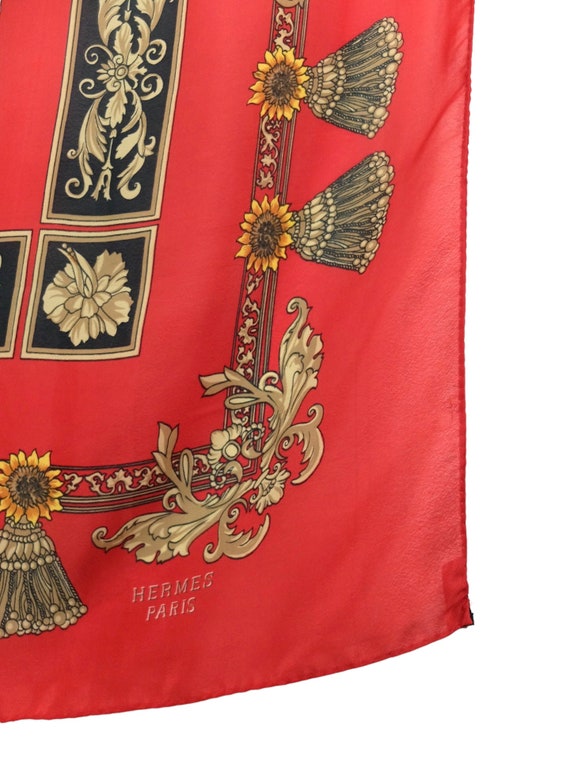 Vintage Hermes Sunflower Floral Patterned Red Lar… - image 5
