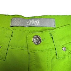 Vintage 2000s Versace Jeans Couture Lime Green Straight Leg Trousers | 26 Inch Waist