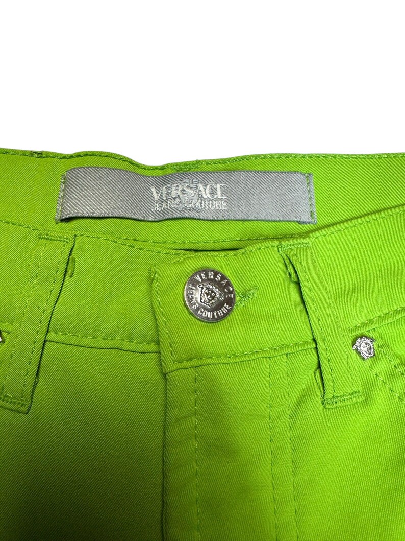 Vintage 2000s Versace Jeans Couture Lime Green Straight Leg Trousers | 26 Inch Waist