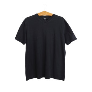 Vintage 00s Y2K Boss by Hugo Boss Black Solid Basic V-Neck Cotton Short Sleeve T-Shirt | Men’s Size L