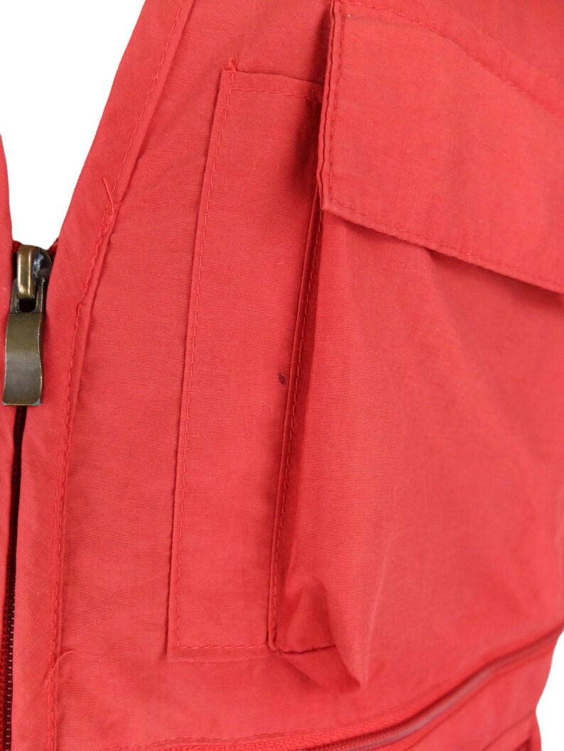 Vintage 2000s Y2K Men’s Utility Gorpcore Streetwear Festival Style Solid Basic Red V-Neck Zip Up Waistcoat Fisherman Vest with Embroidery