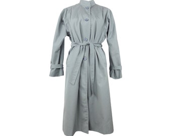 Vintage 70s Mod Hippie Utility Streetwear Basic Solid Grey Mockneck Button Down Long Trench Coat with Waist Tie | Womens Size S-M