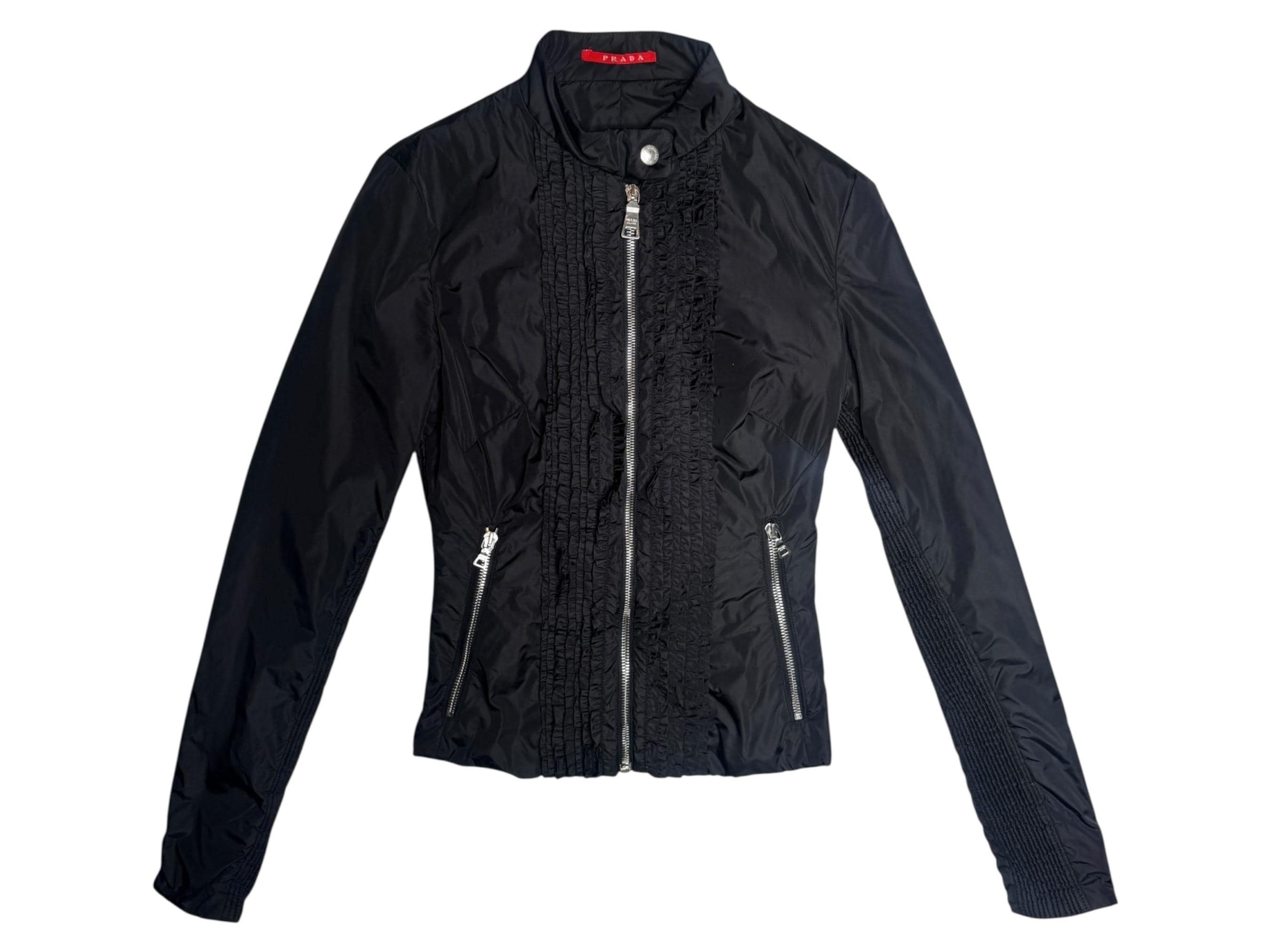 Vintage 2000s Y2K Prada Black Moto Nylon Fitted Utility Track