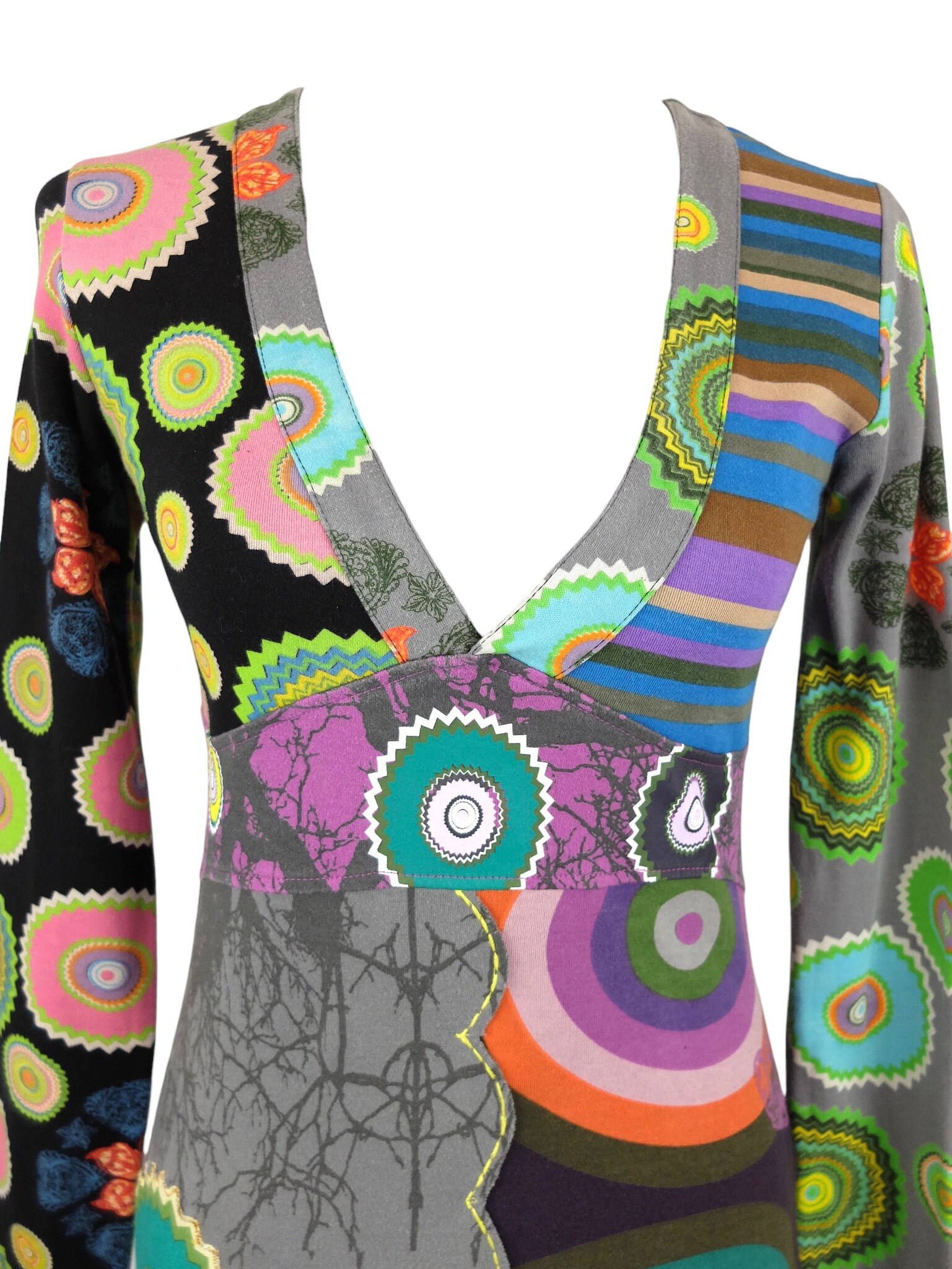 Jupe Vintage Desigual Blanche Brodée Multicolore - Taille L (42), Style Pop Art Années 2000, Occasion Très Bon état