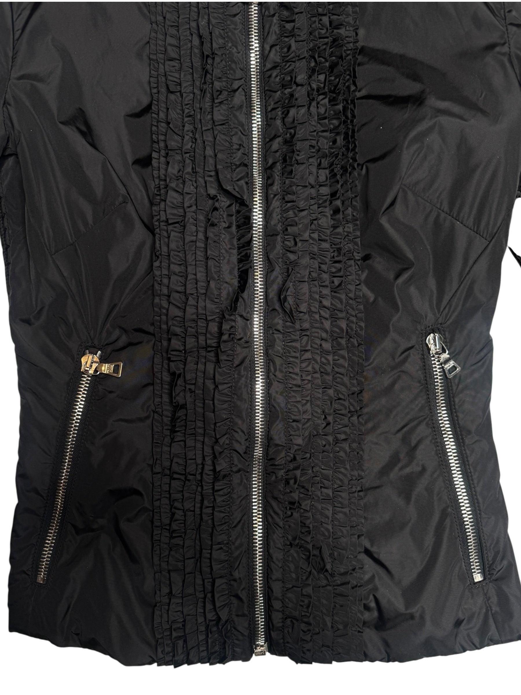 Prada Black Y2K Nylon Moto Jacket With Ruffle Detail | Size XXS - Etsy