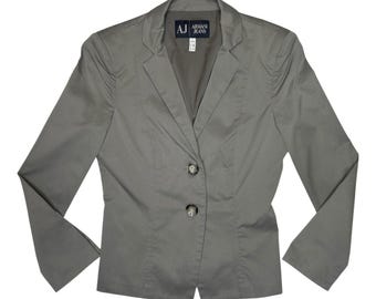 Vintage 2000s ARMANI JEANS Cotton Blend Grey Fitted Blazer Jacket with Padded Shoulders | Size S-M