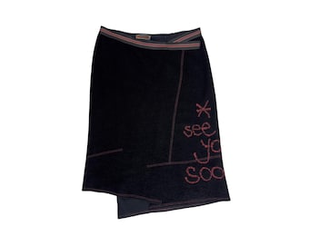 Vintage 2000s COP COPINE See You Soon Terry Cloth Asymmetrical Midi Skirt | Size L