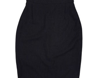Vintage 90s Max Mara Wool Pinstripe Pencil Skirt | High Waisted, Knee Length (Size XS)