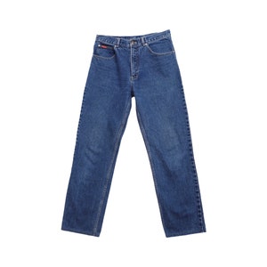 Vintage anni &#39;80 Boho Vita alta Utility Medium Wash Blue Denim Straight Leg Jeans / 32 Pollici Vita