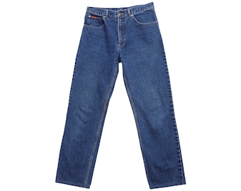 Jeansy vintage boho z lat 80., z wysokim stanem, w kolorze średniego sprania, w kolorze niebieskim, z prostymi nogawkami | 32 cale w pasie