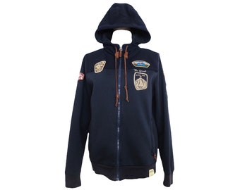 Vintage 90s Y2K Napapijiri Zip Up Cotton Hoodie Sweatshirt with Patches | Size S-M