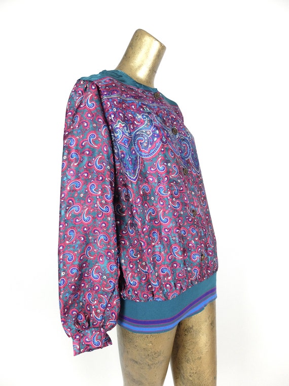 Vintage 80s Psychedelic Paisley Abstract Long Sle… - image 3