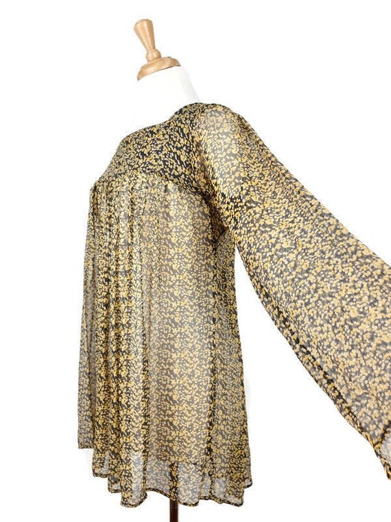 Vintage 1970's Raw Silk Floral Long Flare Sleeve S