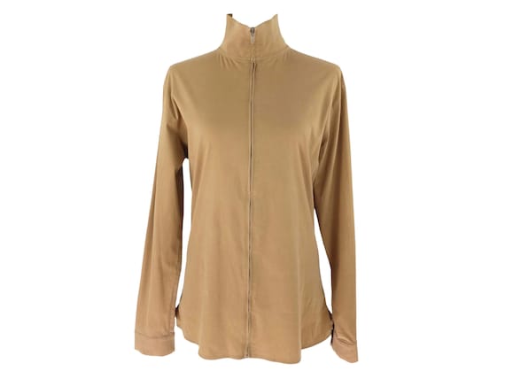 Miu Miu, Vintage Miu Miu Zip Up Shirt | 90s Tan Cotton Jacket, Size L