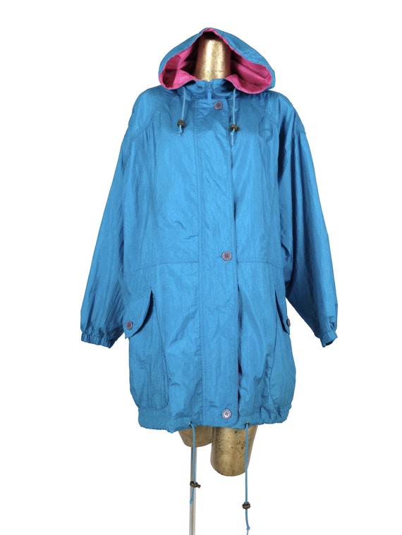 Vintage 80s Athletic Blue & Pink Hooded Windbreak… - image 1