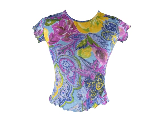 一点物 y2k 00s agnis b. vintage flower tops Y2K 2000s Mango floral mesh sequin beaded silky blouse top