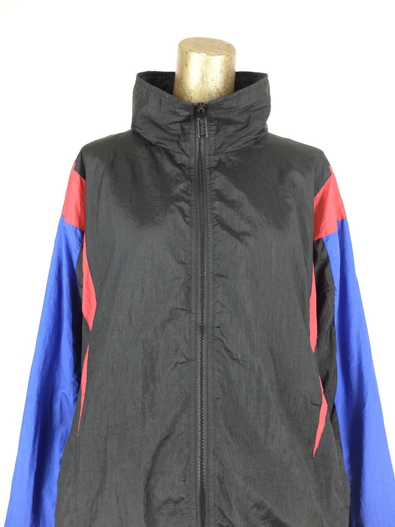 Vintage 90s Athletic Black Colorblocked Zip Up Windbreaker Jacket