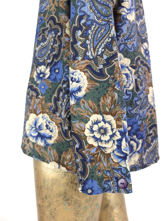 Vintage 80s Bohemian Mod Blue & Brown Floral Long… - image 5