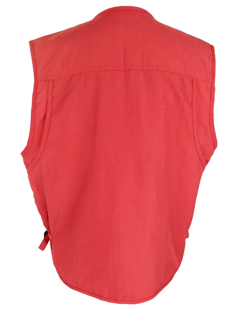 Vintage 2000s Y2K Men’s Utility Gorpcore Streetwear Festival Style Solid Basic Red V-Neck Zip Up Waistcoat Fisherman Vest with Embroidery