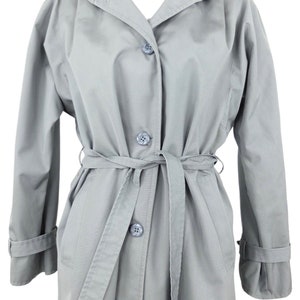 Vintage 70s Mod Hippie Utility Streetwear Basic Solid Grey Mockneck Button Down Long Trench Coat with Waist Tie | Women’s Size S-M