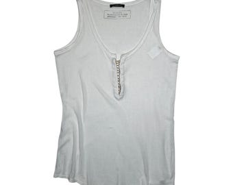 Vintage Balmain SS12 Ribbed Cotton Tank Top | Gold Bull Detail, Size M-L