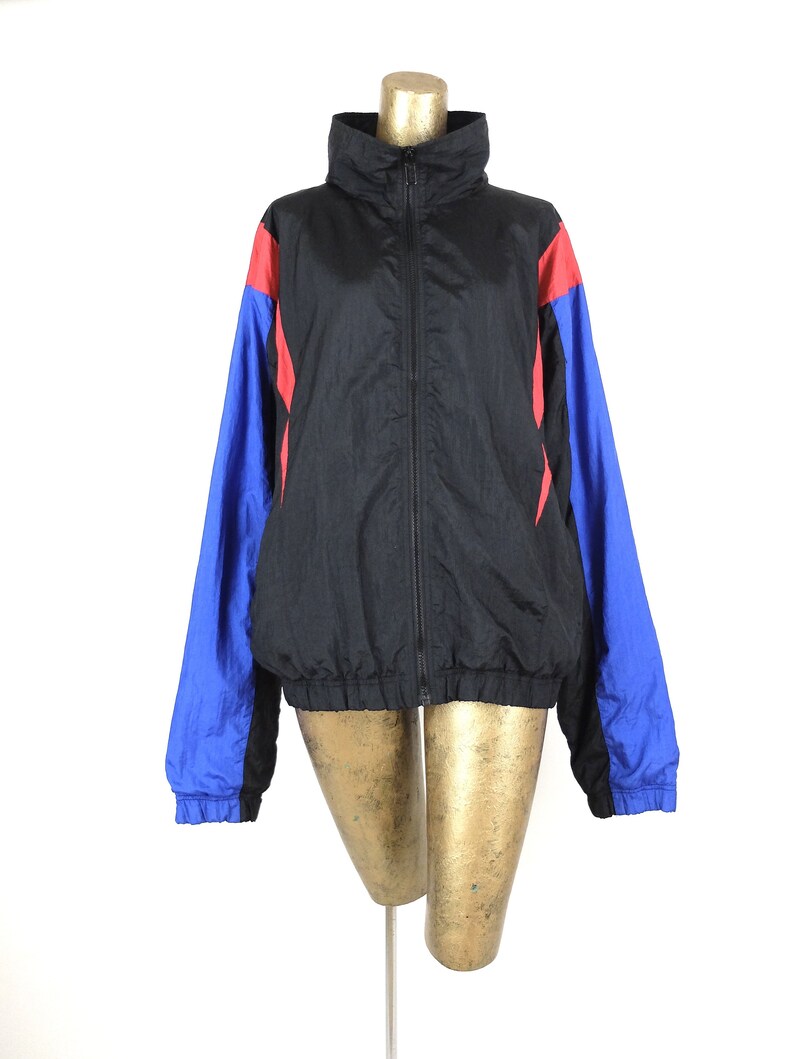 Vintage 90s Athletic Black Colorblocked Zip Up Windbreaker Jacket