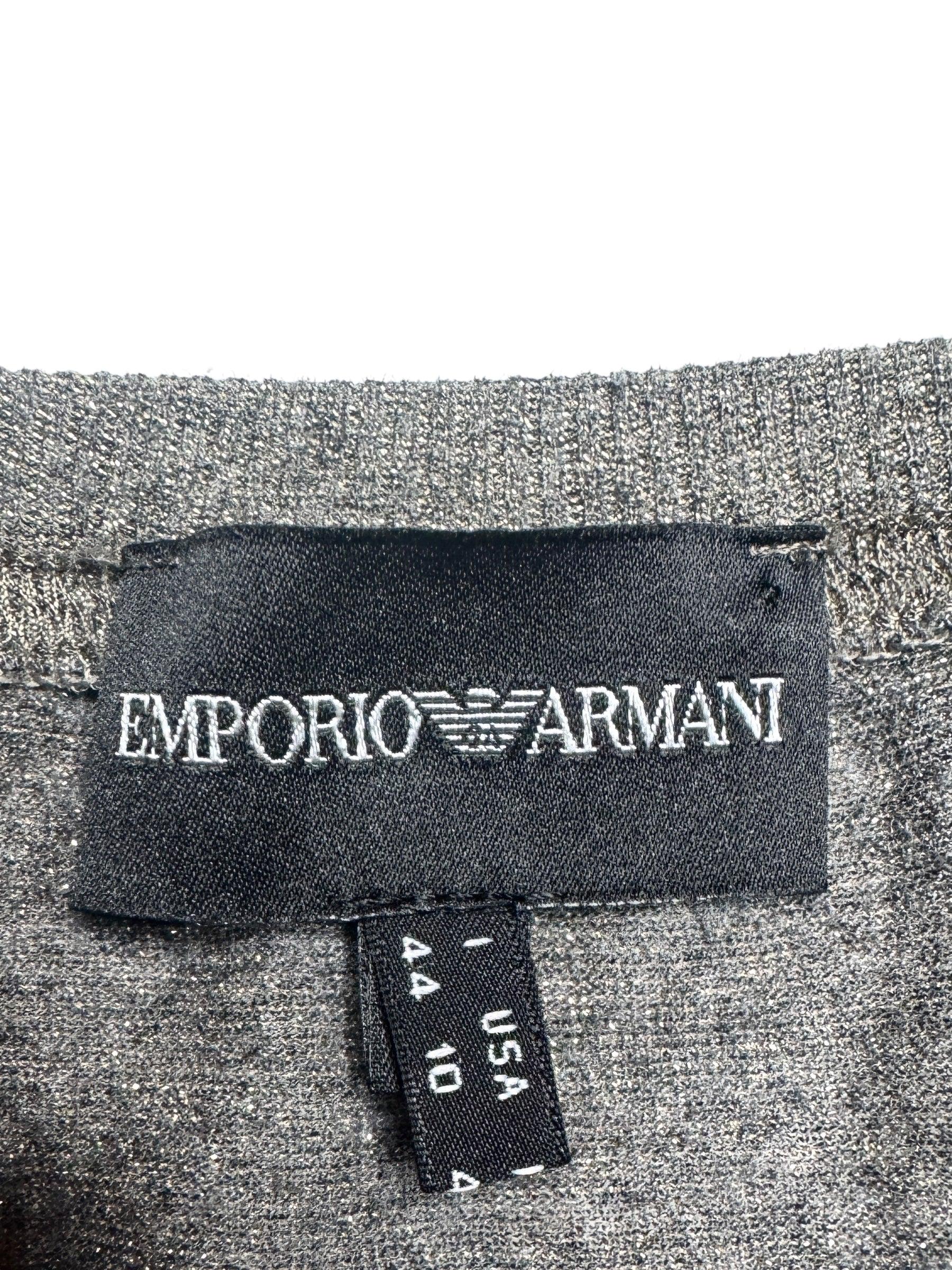 Vintage Y2K Emporio Armani Metallic T-shirt | Grey Sparkle, Size M 