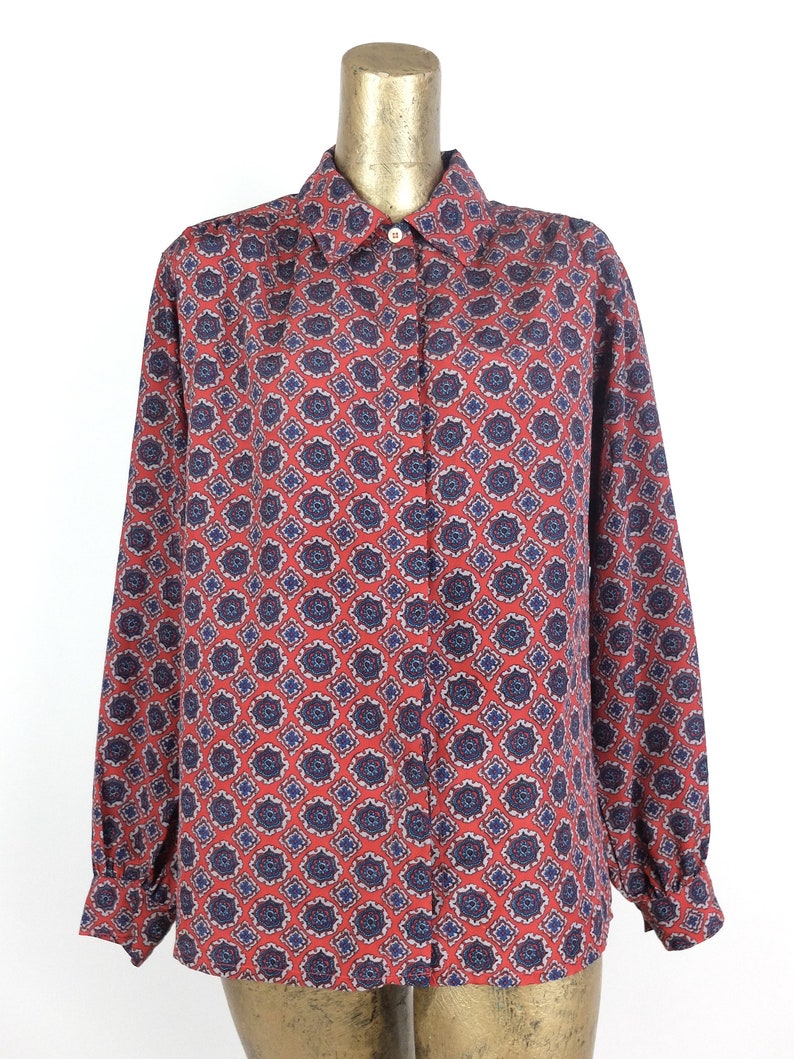 Vintage 70s Mod Psychedelic Geometric Abstract Print Collared Long Sleeve Button Up Shirt