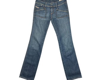 Jean droit DIESEL taille basse en denim bleu vintage des années 2000 | Taille M