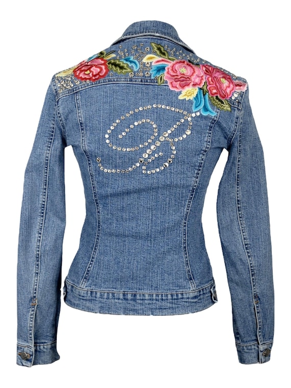 Vintage Blumarine Y2K Denim Jacket | Floral Embroidery, Studs 