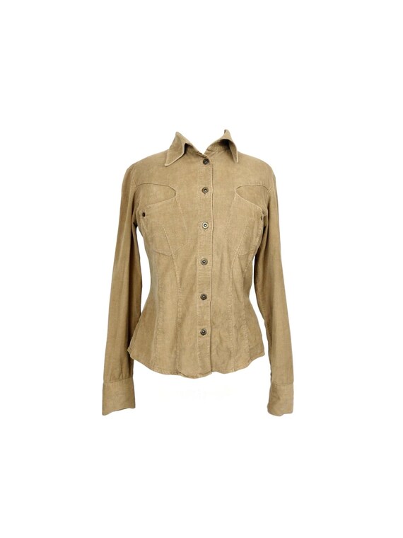 Vintage 2000s Y2K DOLCE & GABBANA Corduroy Tan Brown Collared Long