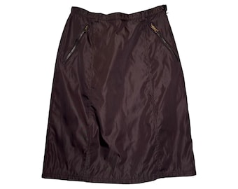 Jupe midi PRADA marron taille haute en nylon vintage des années 2000 | Taille L