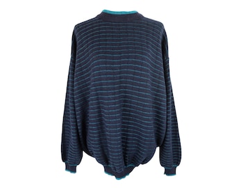 Vintage 80s Coogi Australia Wool Knit Sweater | Navy Blue Striped Jumper, Men's L-XL